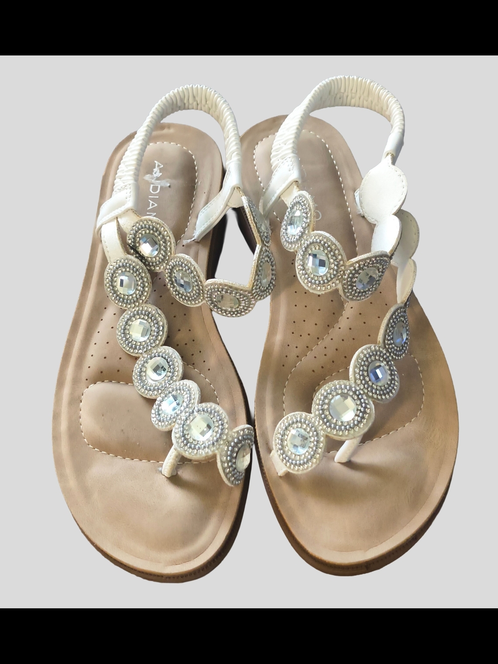 Andiamo White Embellished Women's Sandals with Crystal Accents